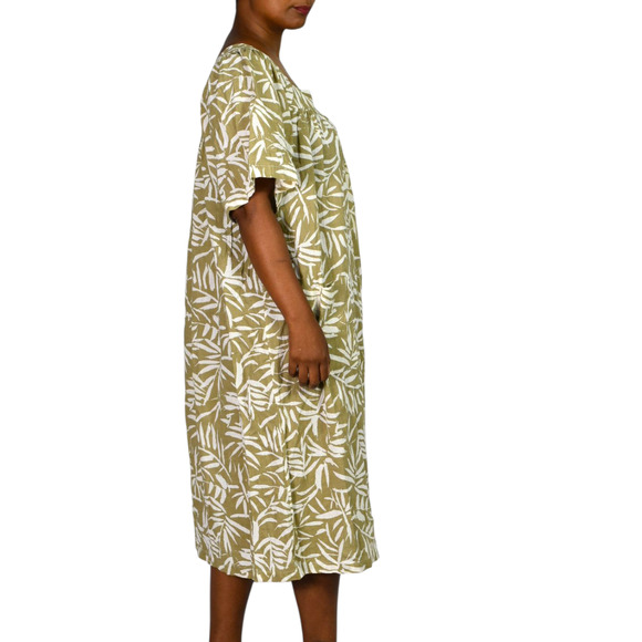 Vintage Patio Dress Tan Vermont Country Store Palm Leaf Muumuu Housedress Large - Picture 10 of 14
